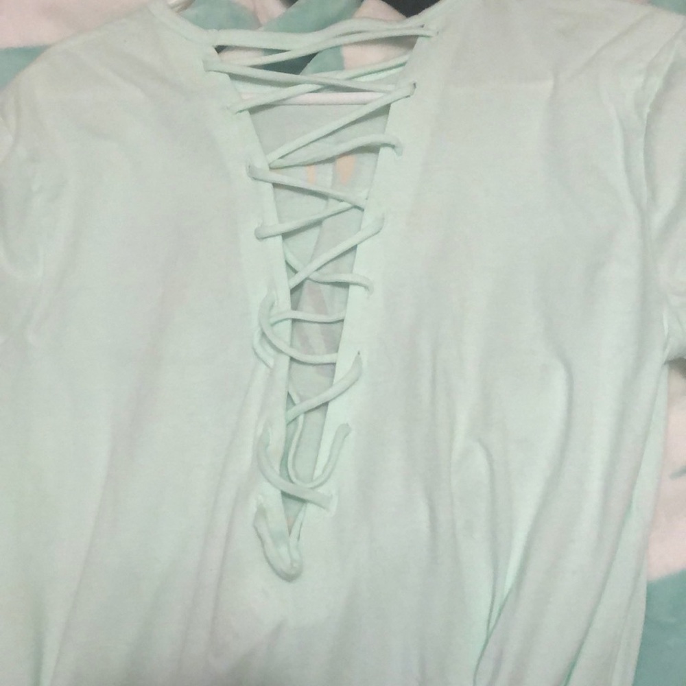 Victoria’s Secret PINK Blue shirt/cross lace back - Picture 2 of 3